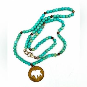 Turquoise Beaded Necklace with Elephant Pendant